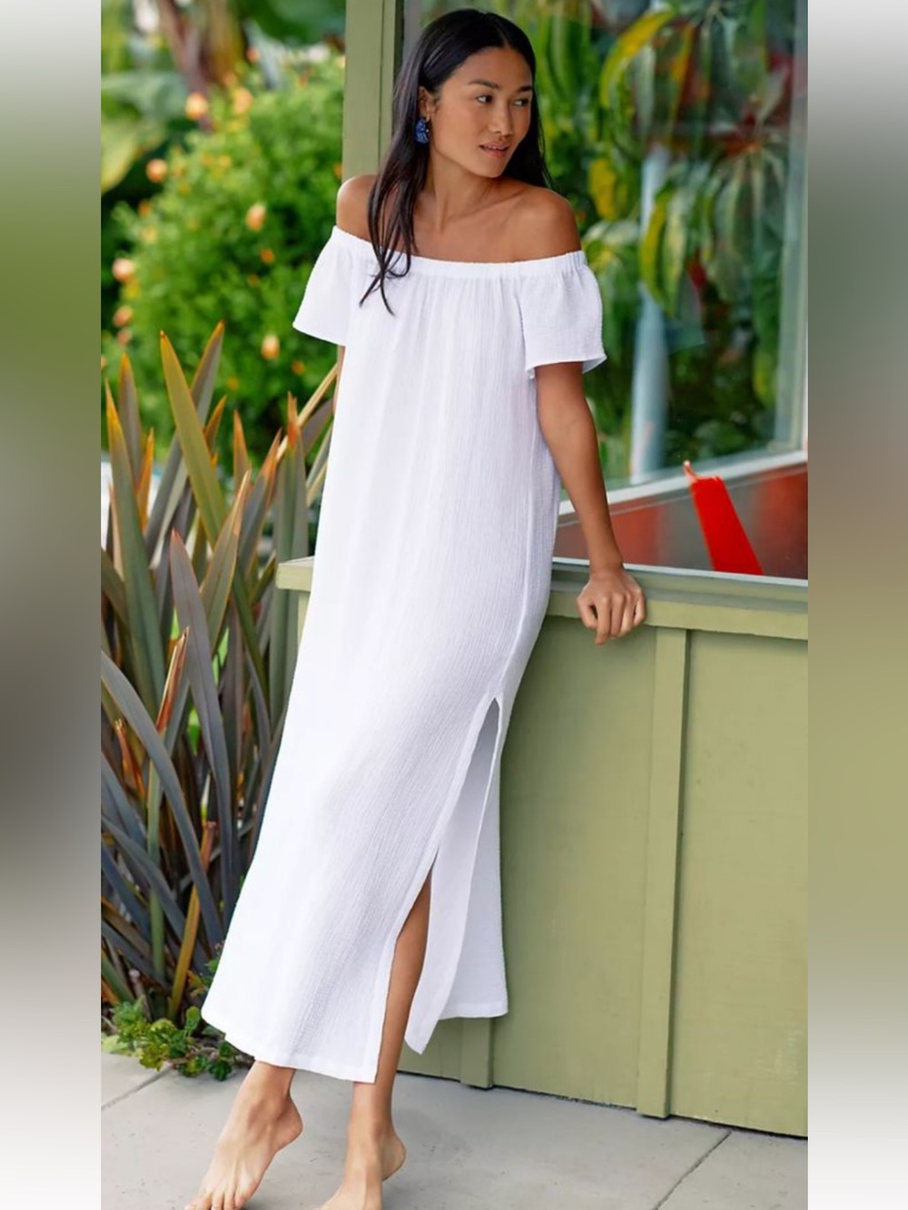 Seafolly NWT White Double Cloth Strapless Maxi Dress with Side Slit